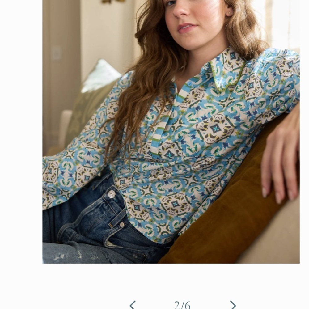 Brooks Ave Scalloped Long Sleeve Blouse - English Tile